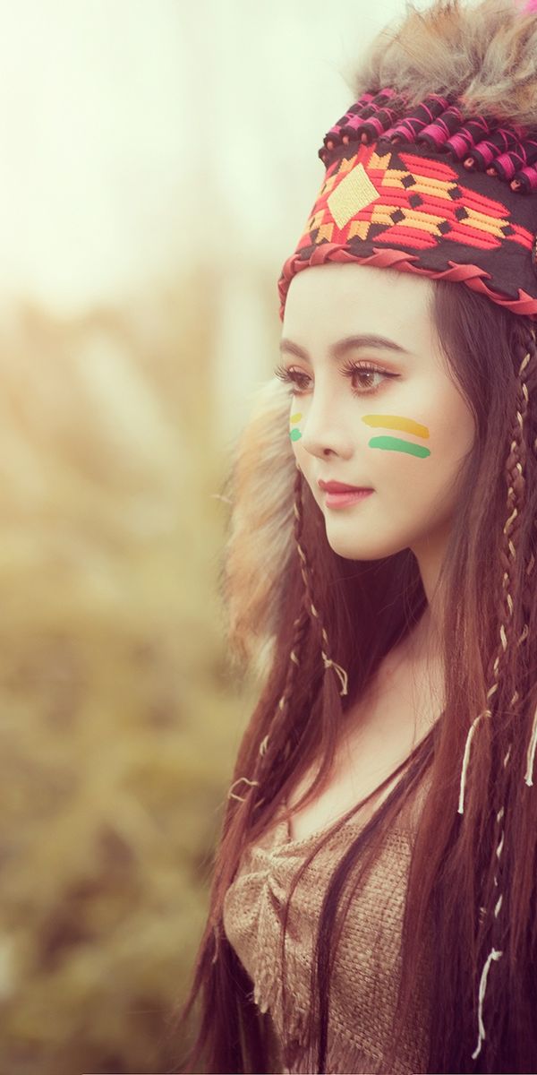 Phone wallpaper: Feather, Blur, Brunette, Model, Women, Headdress, Braid, Long Hair, Native American
