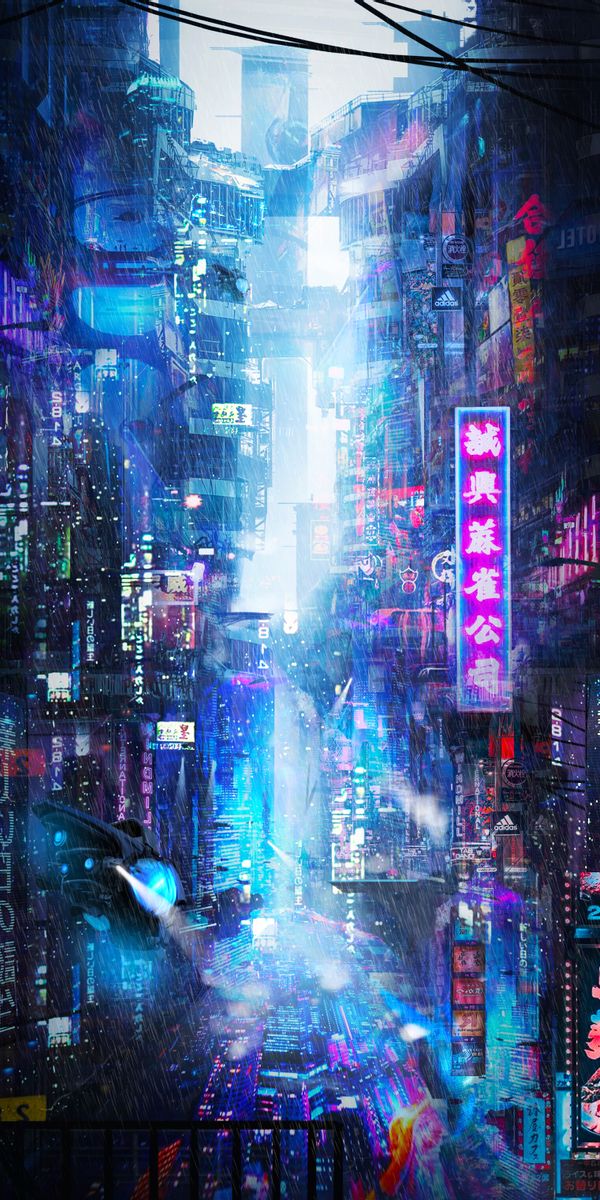Futuristic Neon Cityscape with Rain
