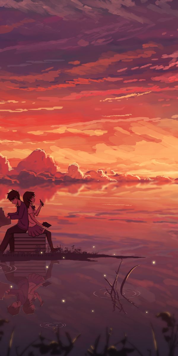 Anime Sunset with Couple Playing Piano - A Romantic Wallpaper