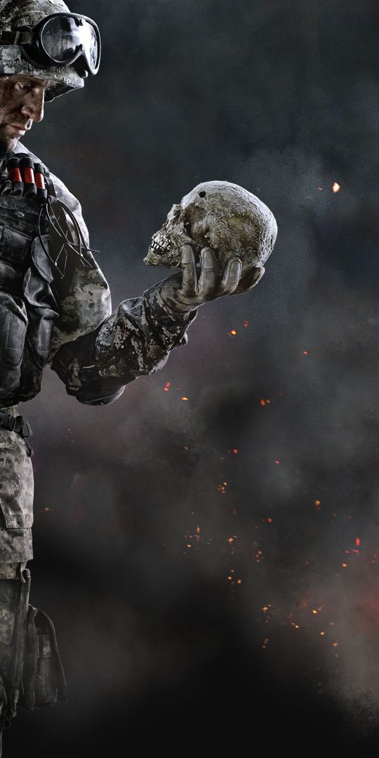 Dramatic Last of Us Soldier with Skull Wallpaper