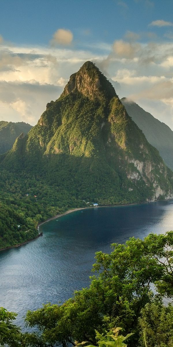 Explore the Majestic Soufrière Volcano and Tropical River - Phone Wallpaper