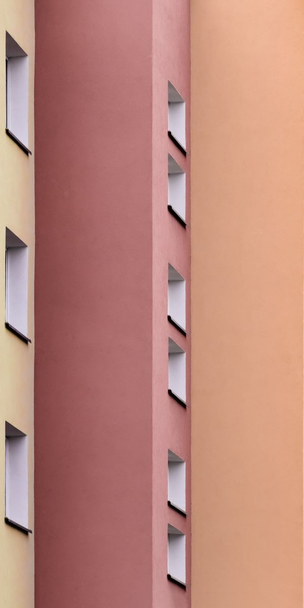 Phone wallpaper: Walls, Building, Architecture, Multicolored, Motley, Symmetry, Windows, Minimalism