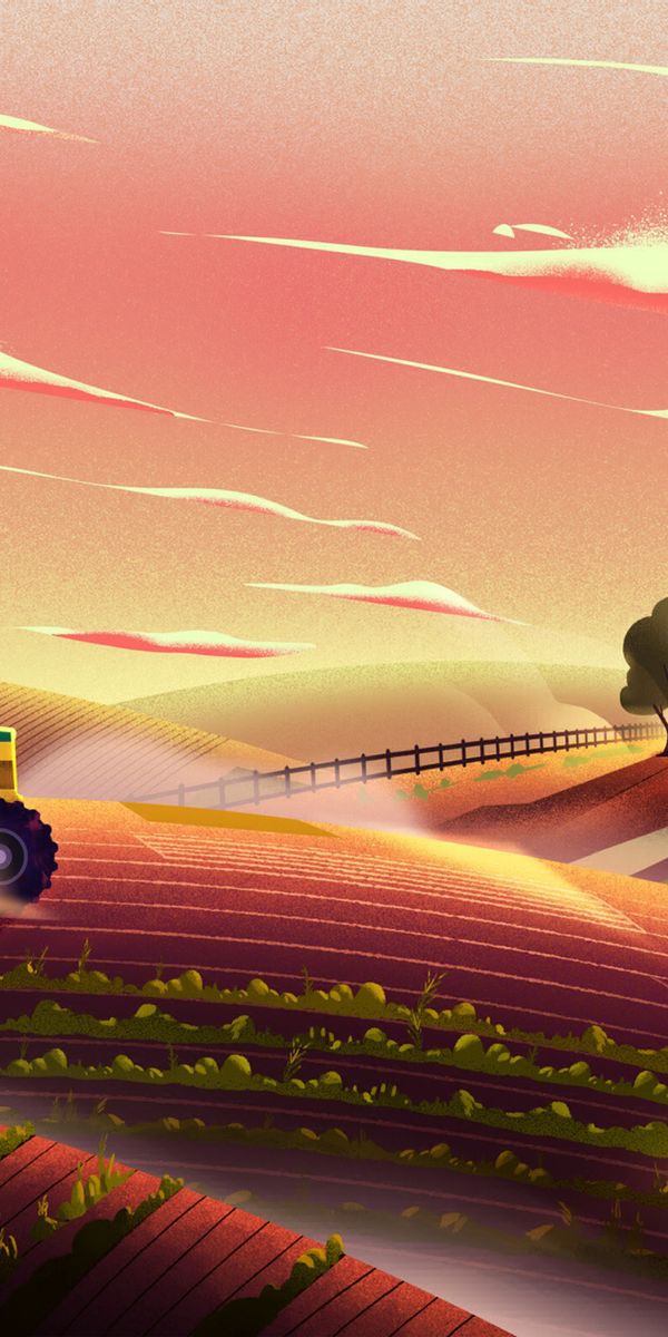 Charming agricultural scene with a tractor, perfect for phone background
