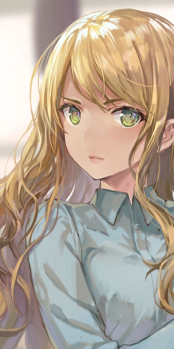 Charming Anime Wallpaper Featuring a Blonde Girl with Green Eyes