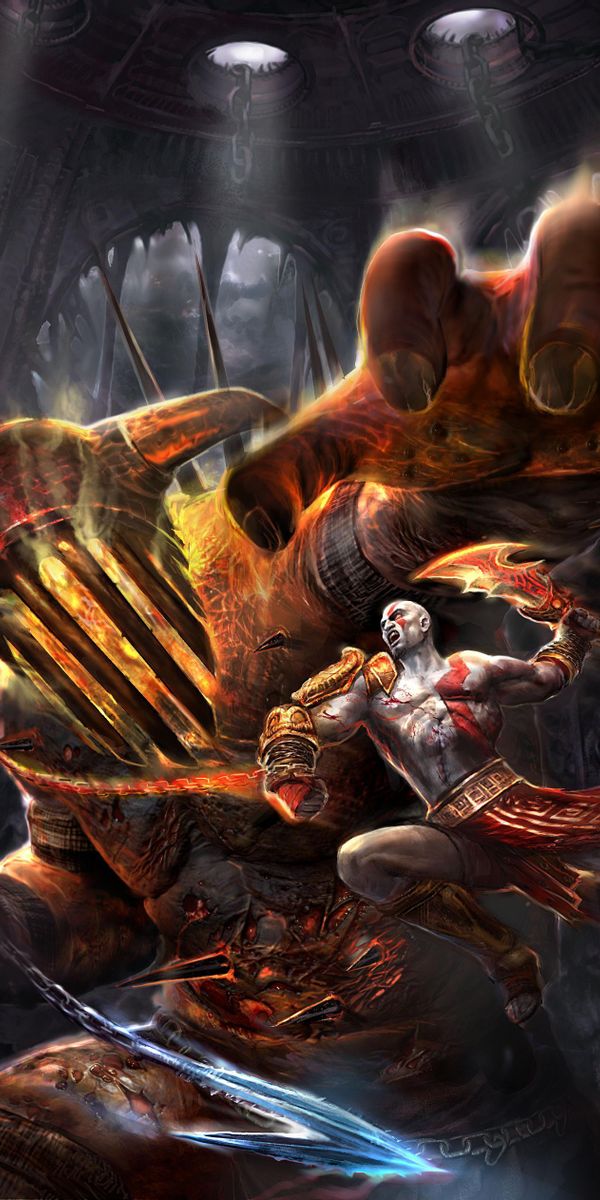 God of War: Kratos Battling a Titan – Stunning Mobile Wallpaper