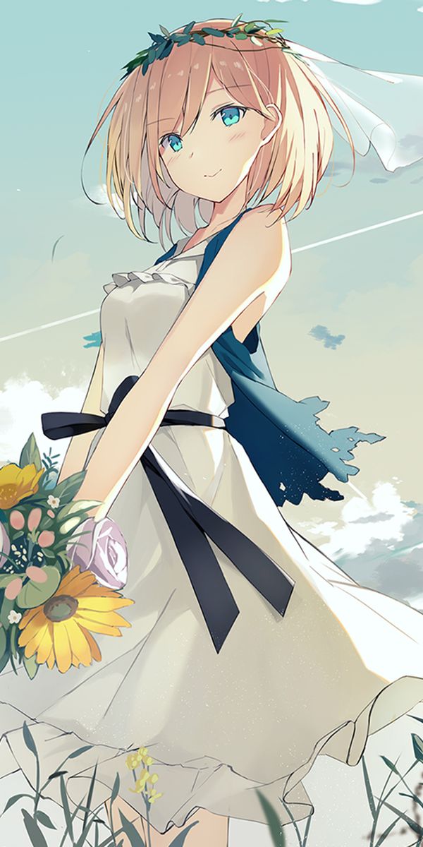 Enchanting 4K Wallpaper of an Anime Girl in a White Dress Surrounded by Nature