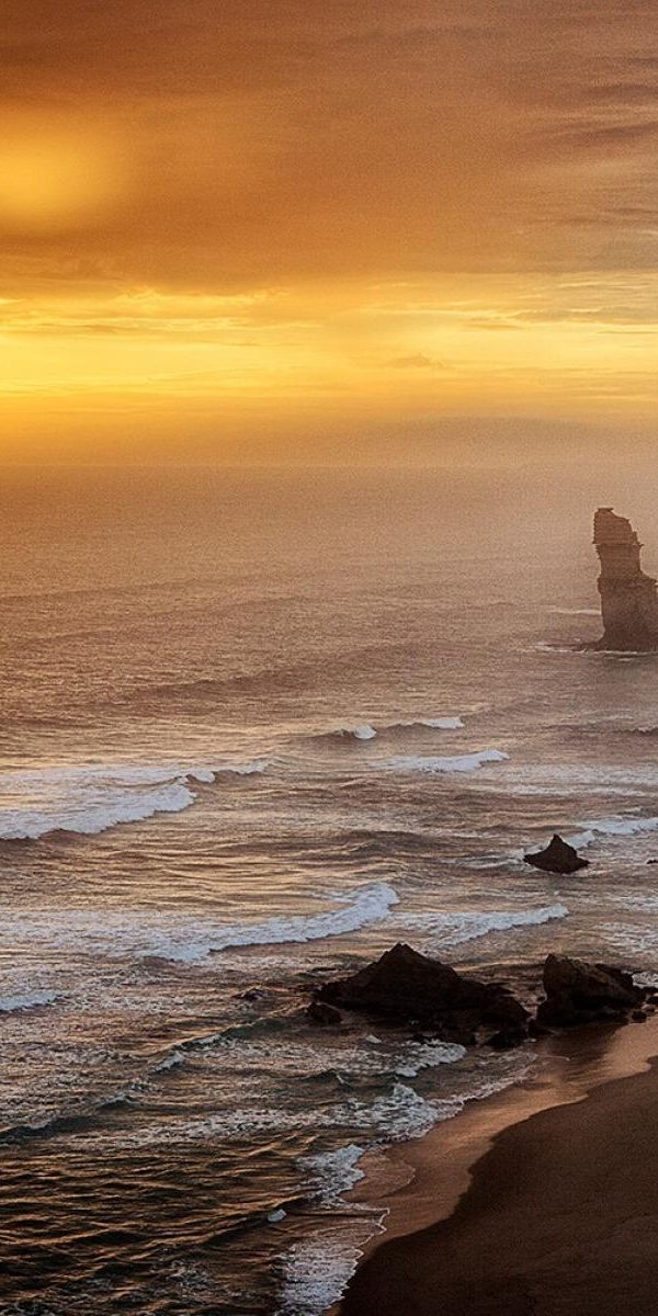 Phone wallpaper: Sunset, Sea, Beach, Horizon, Ocean, Earth, Australia, The Twelve Apostles free down