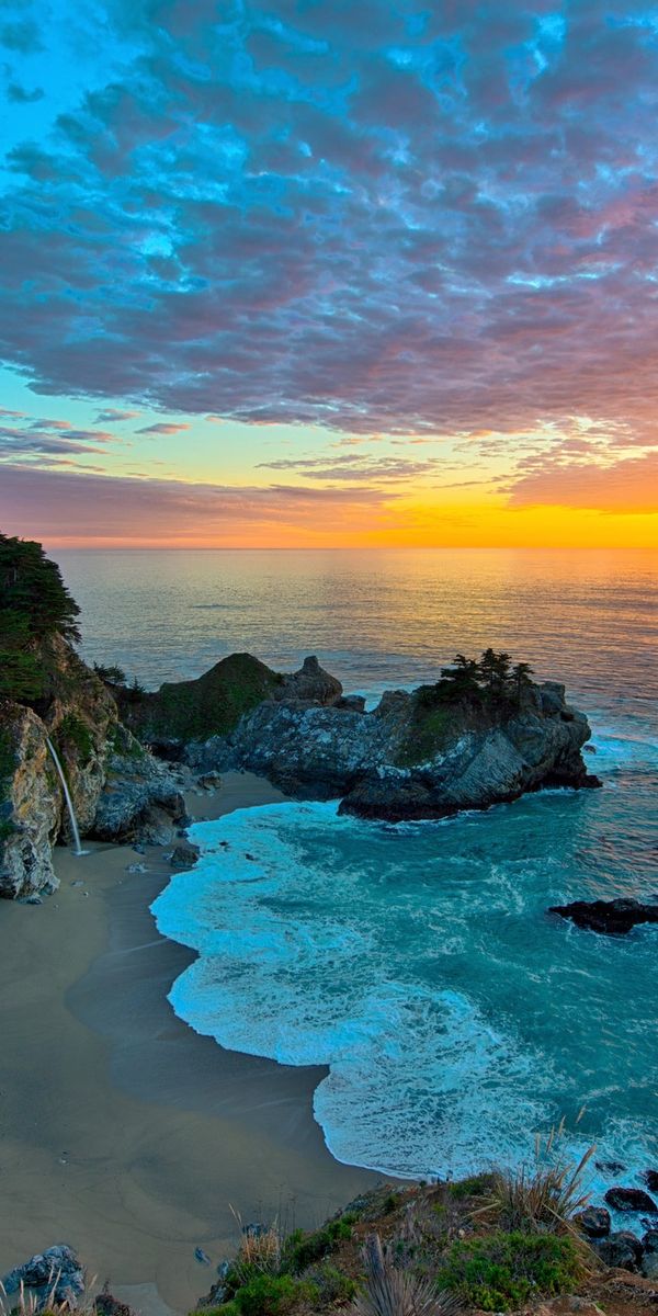 Breathtaking Sunset Over McWay Falls in Big Sur, California