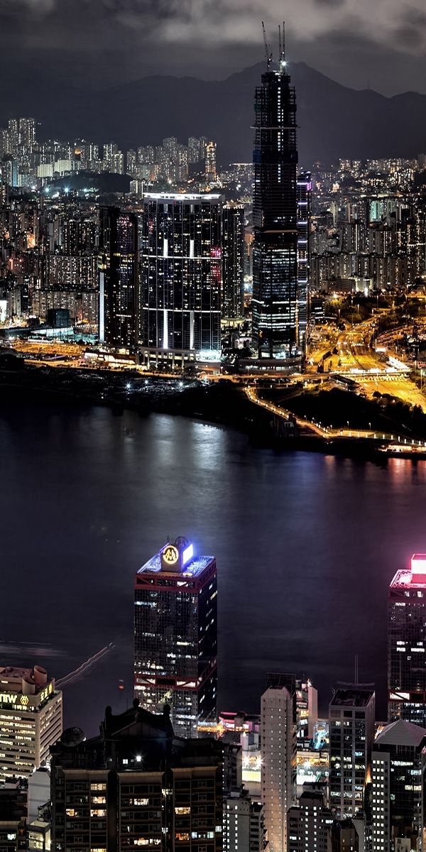 Phone wallpaper: Hong Kong, Building, Cities, Light, Man Made, Night free download