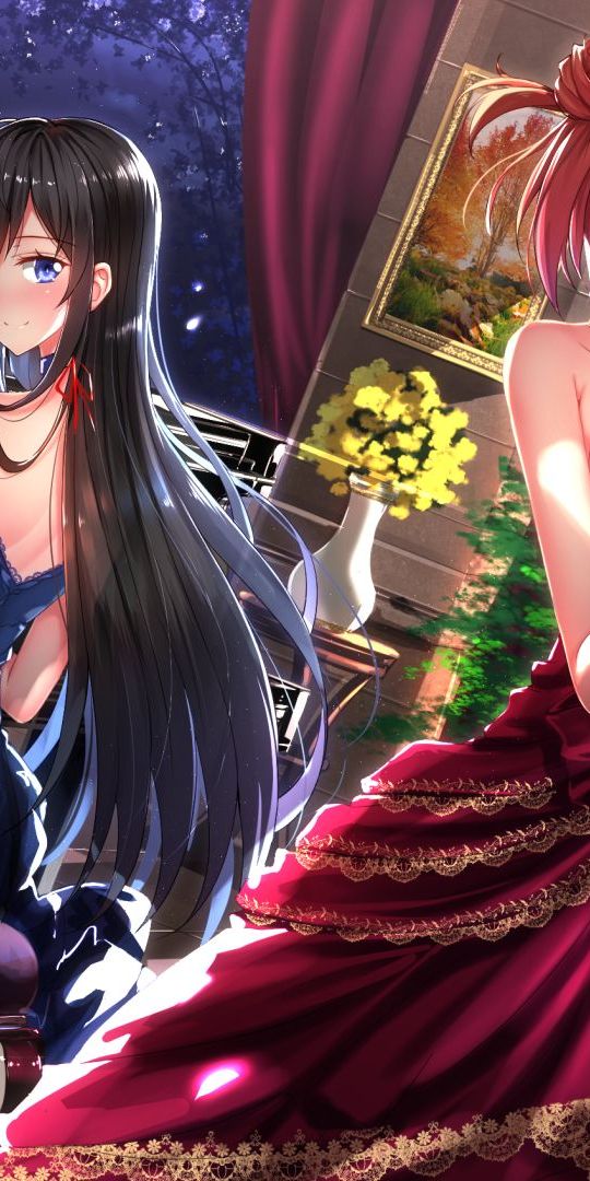Phone wallpaper: Anime, Night, Piano, Dress, Yui Yuigahama, My Teen Romantic Comedy Snafu, Yukino Yu
