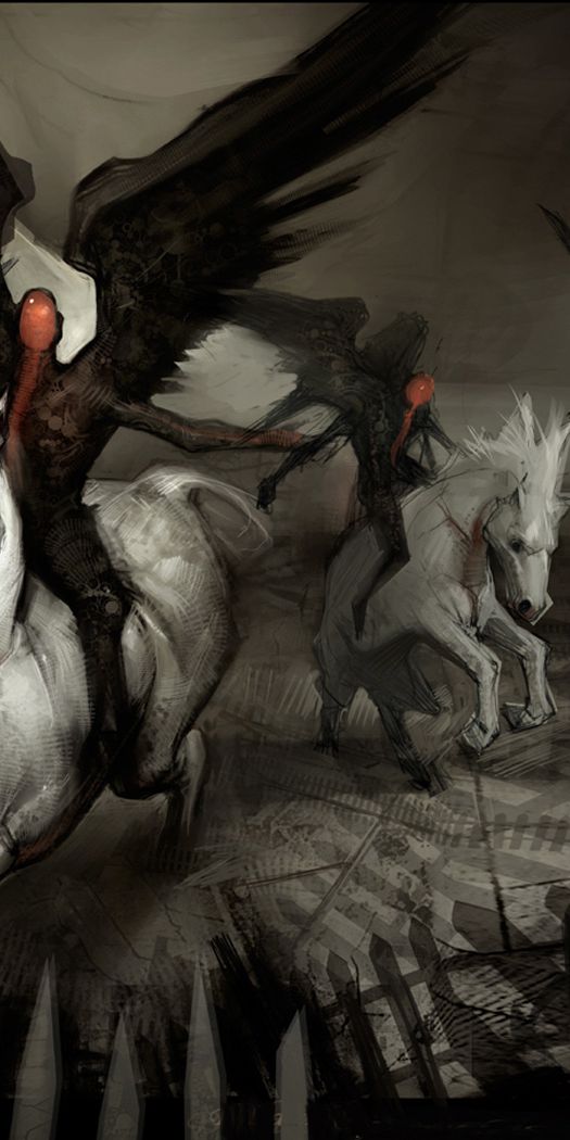 Epic Apocalypse with Dark Angels Riding White Horses