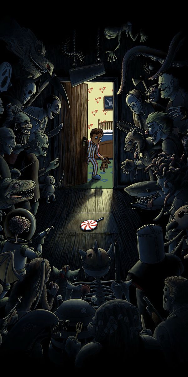 Chilling Mobile Wallpaper Featuring a Scary Child and Monsters