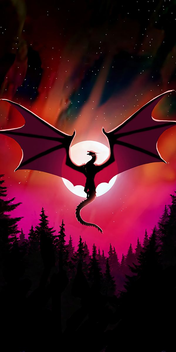 Majestic Dragon Silhouette Under a Full Moon
