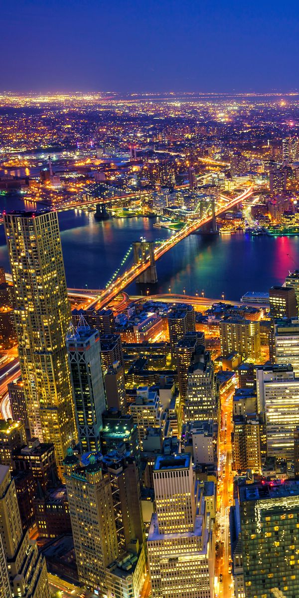 Phone wallpaper: Cities, Night, Usa, Skyscraper, Building, Horizon, Light, Bridge, Cityscape, New Yo