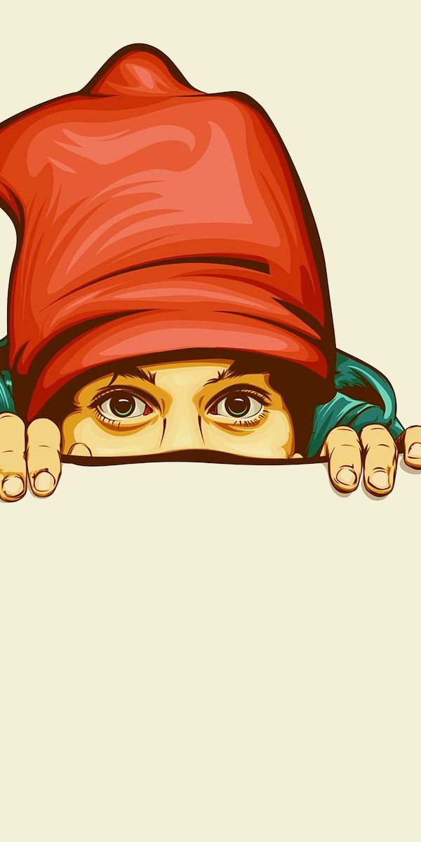 Cheerful Character Peeking Out with a Red Cap