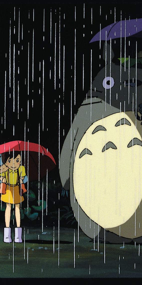 Charming My Neighbor Totoro 4K Mobile Wallpaper with Mei and Totoro in Rain