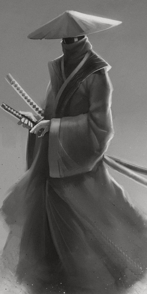 Black and White Samurai Warrior with Katana