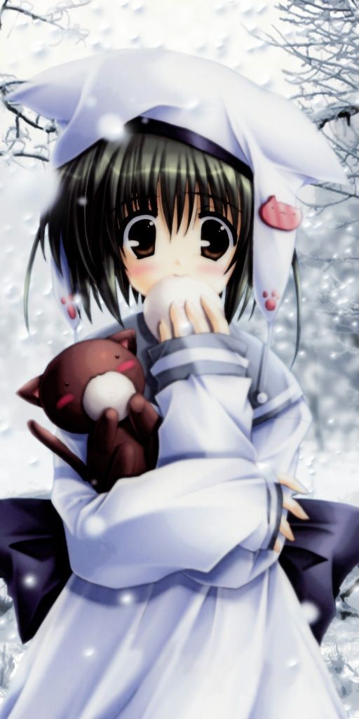 Enchanting 4K phone wallpaper featuring an anime girl in a winter wonderland