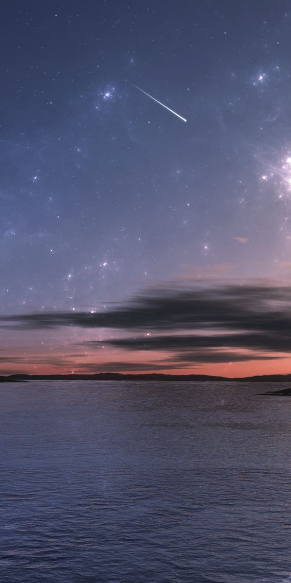 Breathtaking 4K iPhone Wallpaper: Sci-Fi Sunset with Shooting Star and Ocean