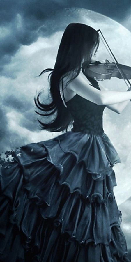 Gothic Violinist Playing Under the Moonlight