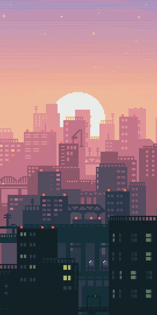Pixel Art Sunset Over a Cityscape - Perfect for Phone Wallpaper