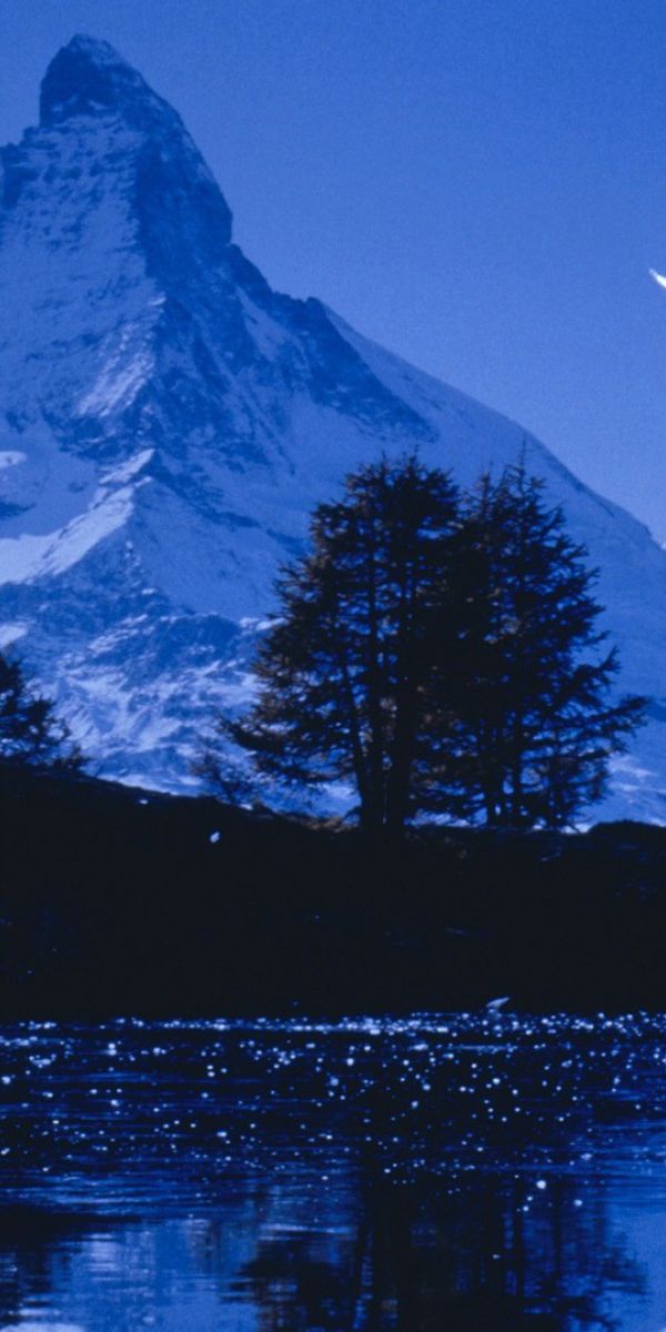 Matterhorn Peak at Night with a Crescent Moon