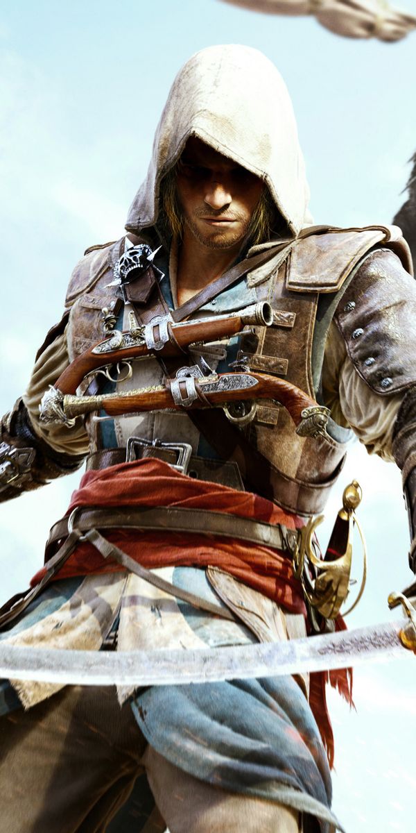 Epic Assassin's Creed mobile wallpaper showcasing a pirate assassin in action