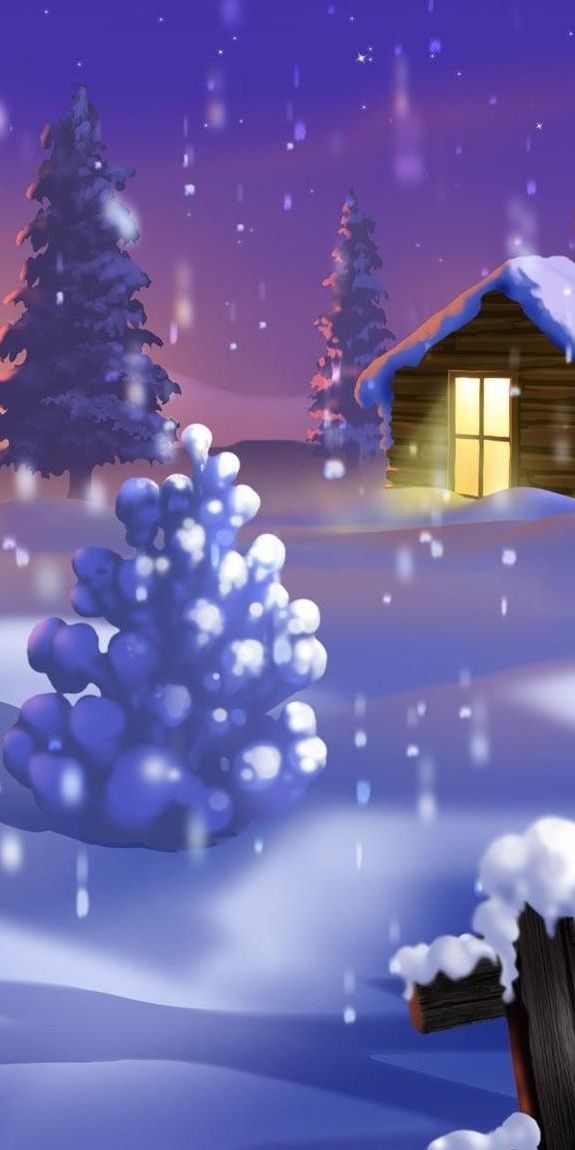Phone wallpaper: New Year, Fir Trees, Holiday, House, Holidays, Shine, Light, Night free download