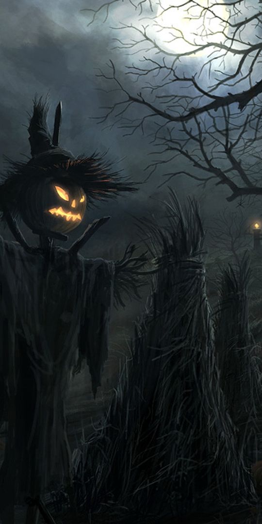 Phone wallpaper: Halloween, Night, Dark, Scarecrow, Horror free download