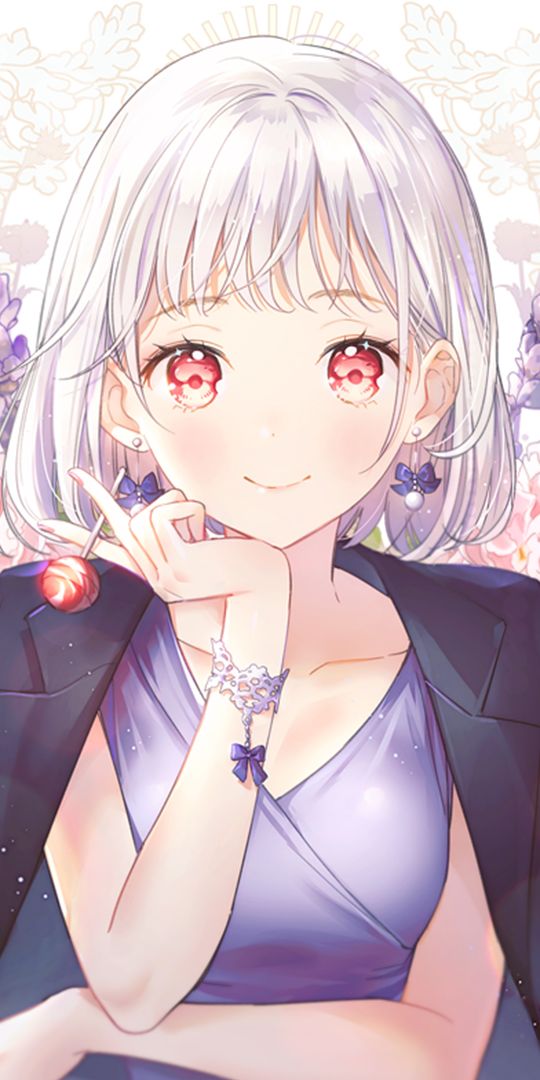 Enchanting 4K Phone Wallpaper Featuring a White-Haired Anime Girl with Red Eyes