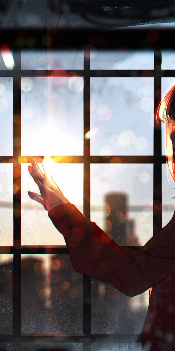 Anime Girl by the Window with Sunset Light