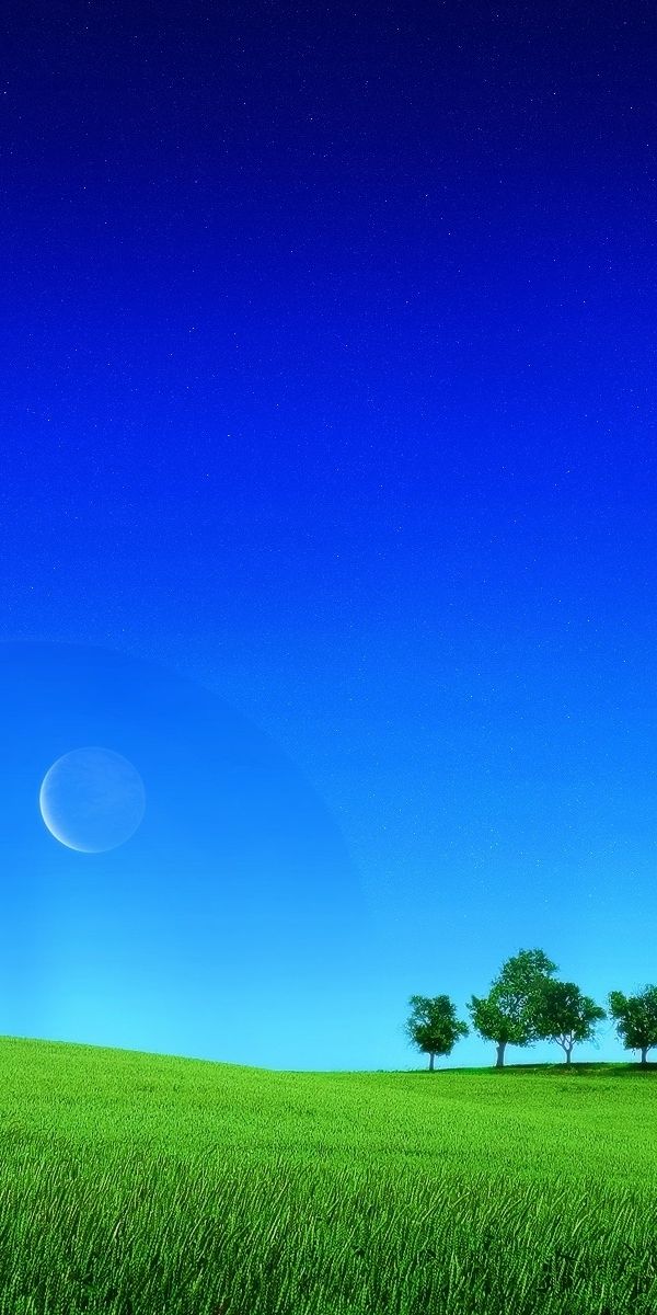 Beautiful Blue Landscape with Fields and a Moon