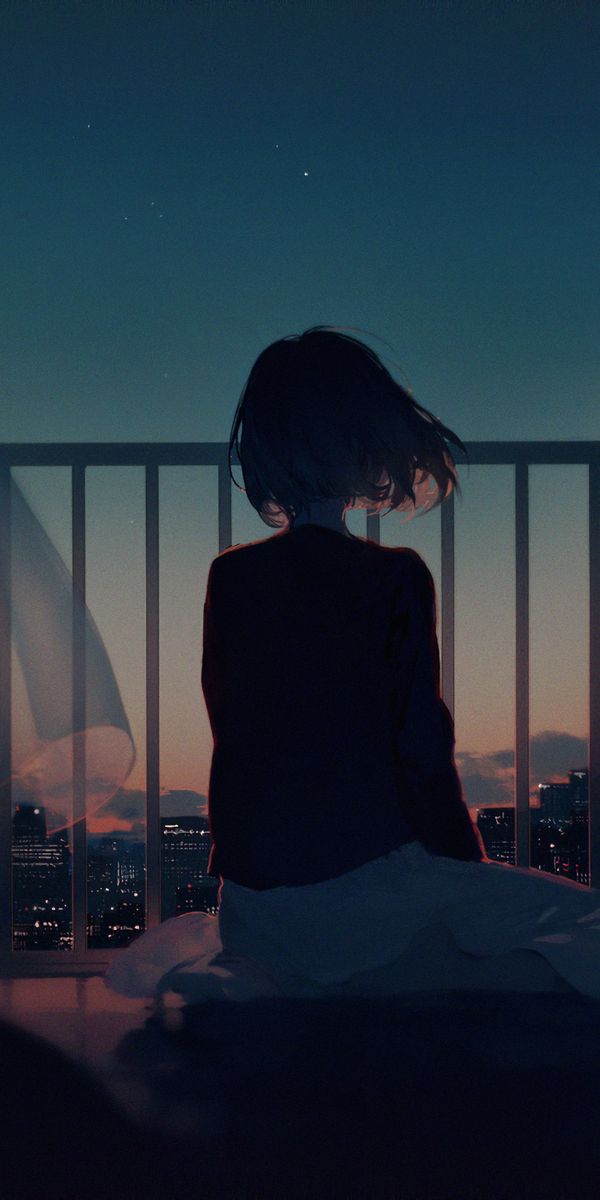 Serene Anime Girl Overlooking the City at Dusk