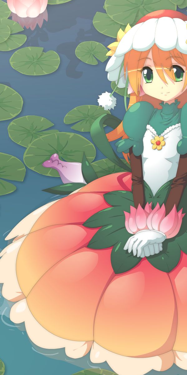 Anime Girl Sitting on a Lotus Flower - Vibrant Phone Wallpaper
