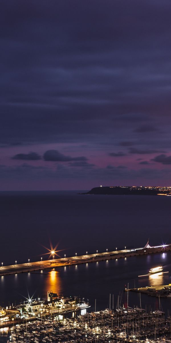 Phone wallpaper: Pier, Wharf, Cities, Port, View From Above, Night City free download