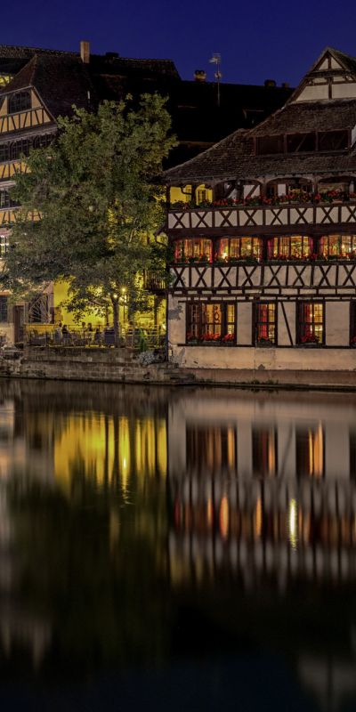 Phone wallpaper: Cities, Night, City, Building, Reflection, France, Strasbourg, Man Made, Canal free