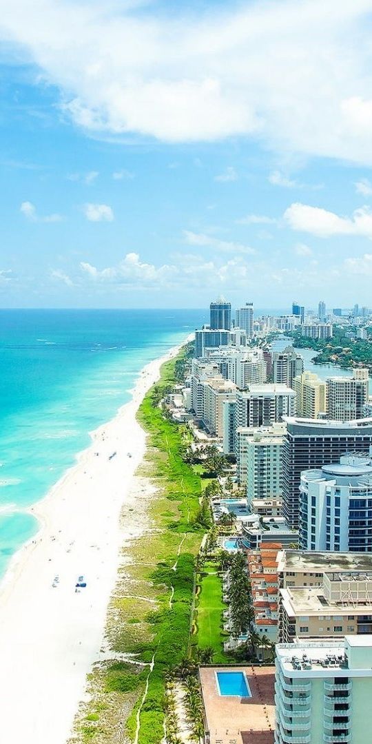Phone wallpaper: Cities, Beach, City, Horizon, Coast, Ocean, Miami, Coastline, Man Made free downloa