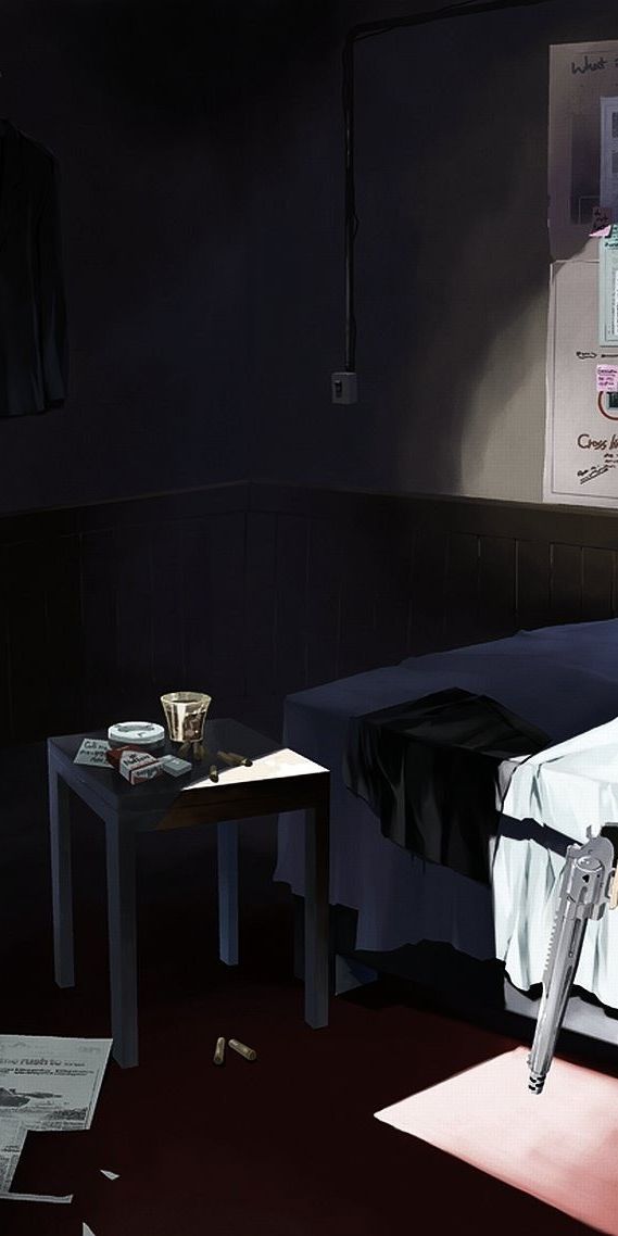 Anime Girl with Revolver Sitting on Bed