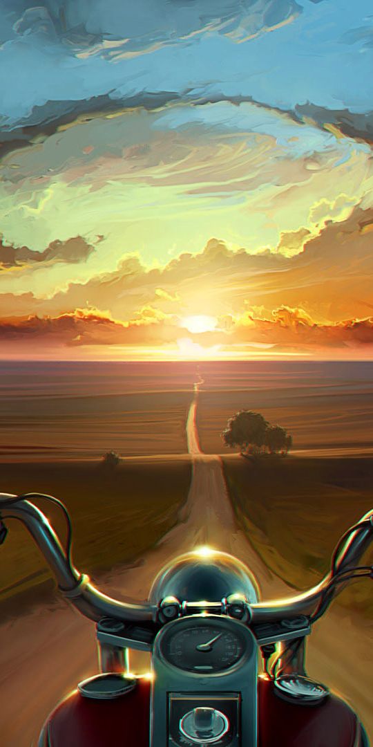 Psychedelic Motorcycle Ride at Sunset