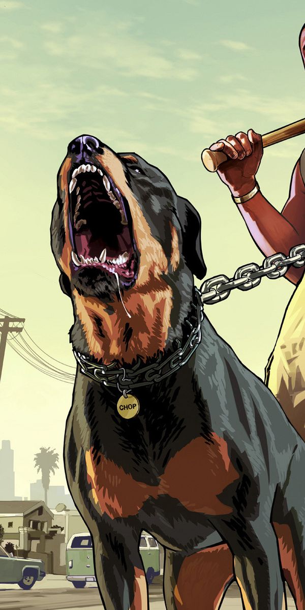 Vibrant Grand Theft Auto Mobile Wallpaper with Character and Dog