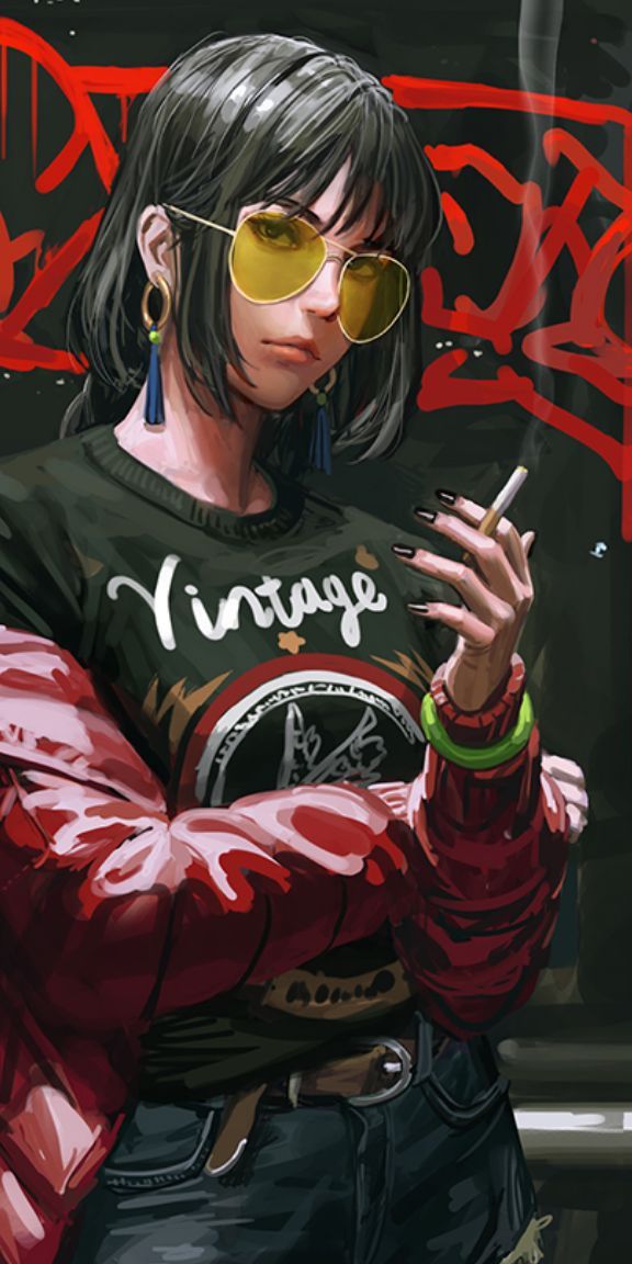 Phone wallpaper: Anime, Girl, Smoking free download