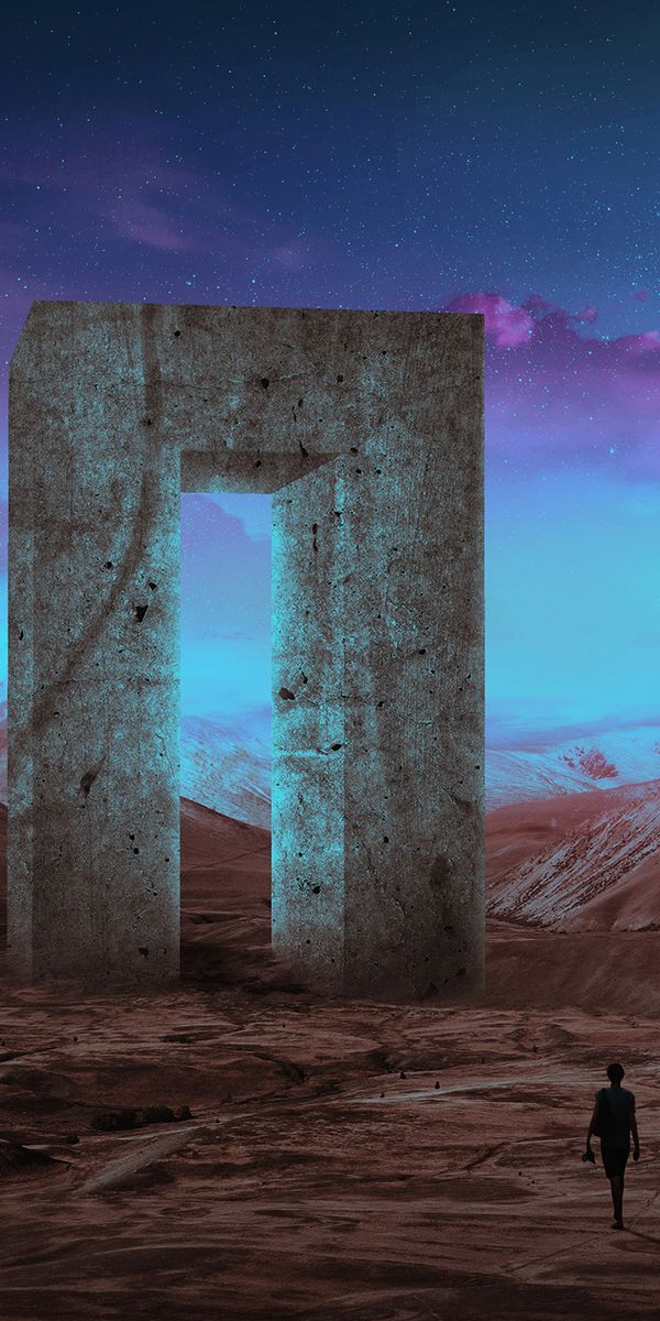 Enigmatic Arch Silhouette in a Night Landscape