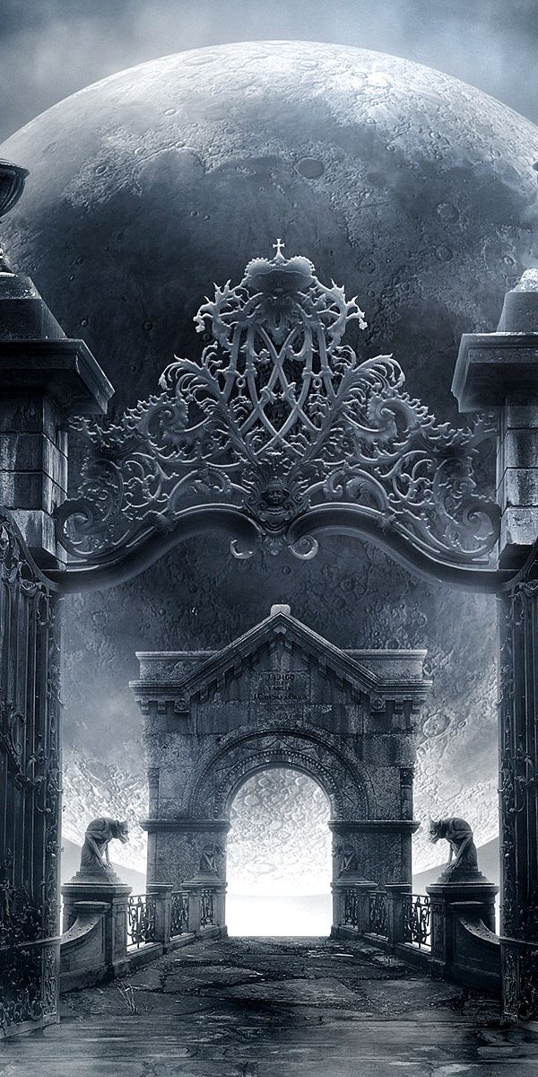 Gothic Dark Wallpaper Featuring Enchanting Moon Gate