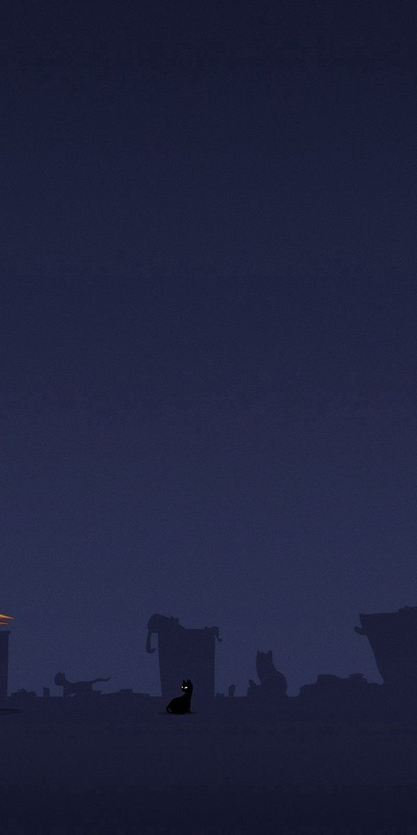 Free iPhone Wallpaper: Minimalist Night Scene with a Black Cat and Monster