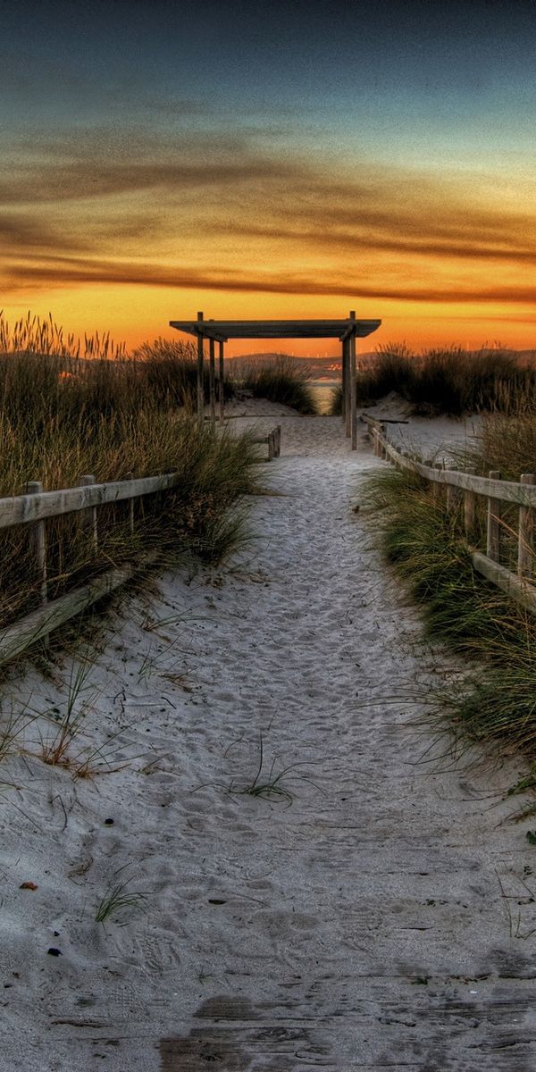 Phone wallpaper: Sunset, Canopy, Fences, Shed, Board, Grass, Fencing, Planks, Nature, Dusk, Bush, Tw