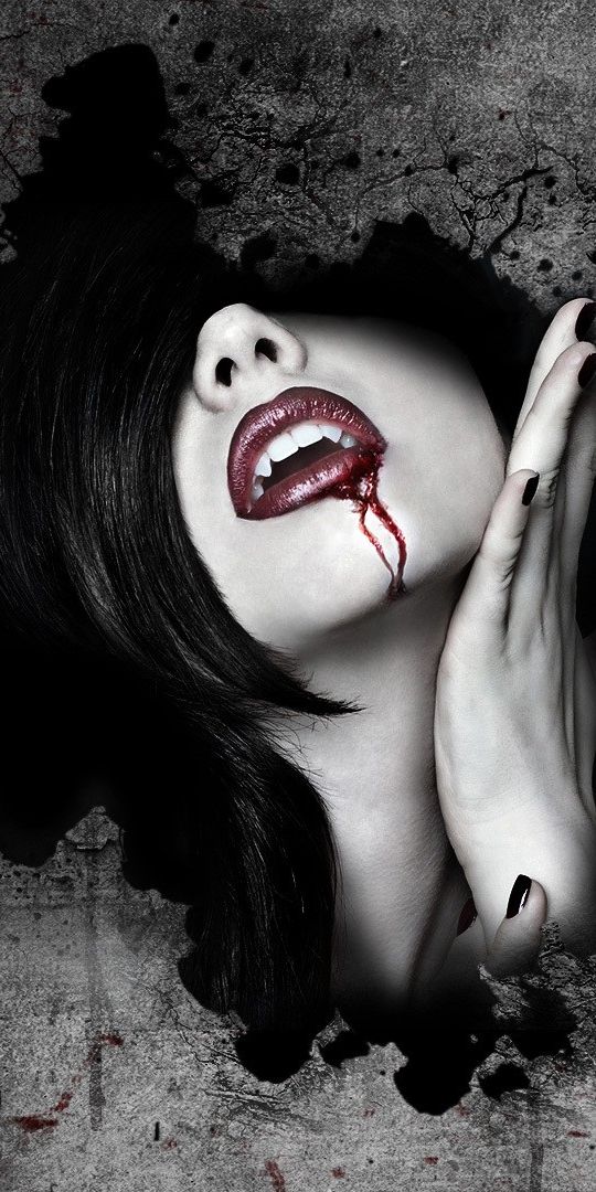Dark Vampire Fantasy Wallpaper Featuring Blood and Fangs