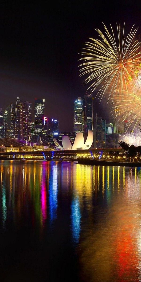 Breathtaking Night View of Marina Bay Sands with Fireworks Show