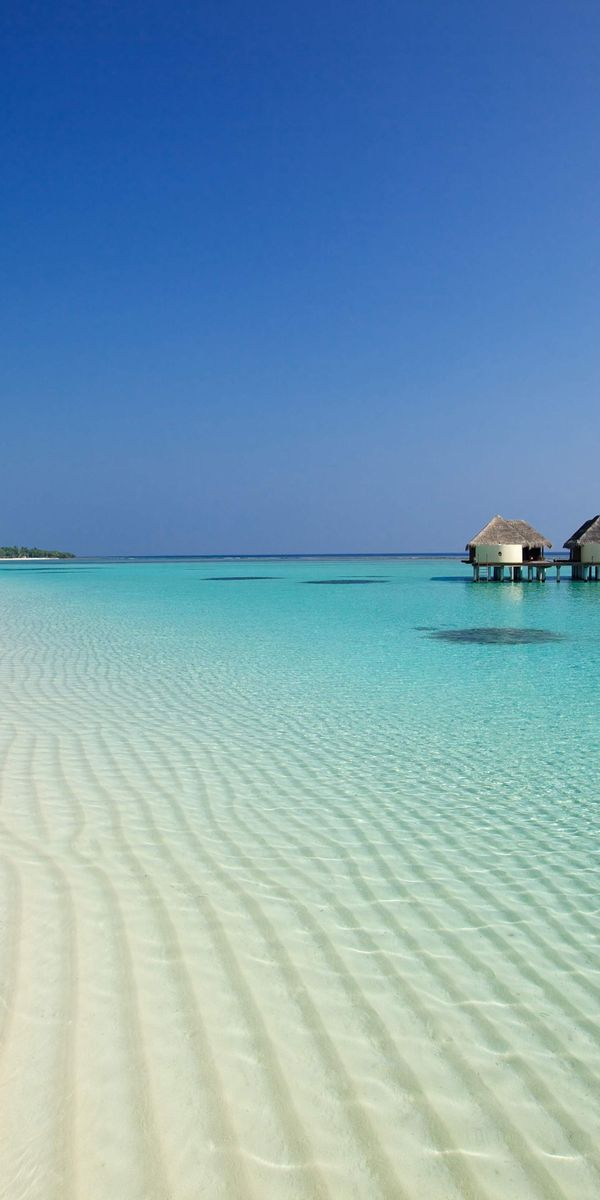 Tropical Beach with Crystal Clear Ocean and Bungalows
