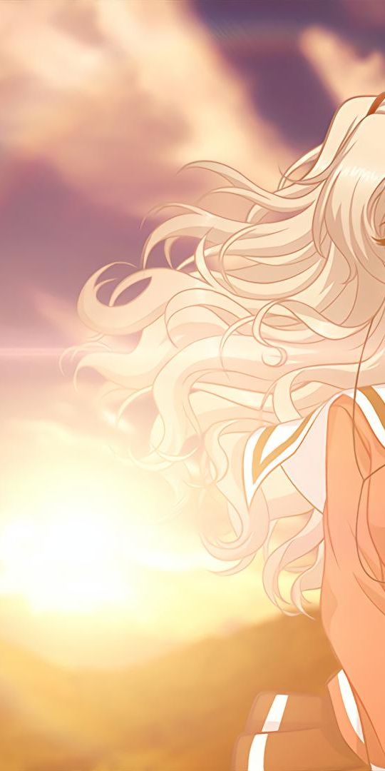 Beautiful Charlotte anime wallpaper of Nao Tomori with sunset backdrop