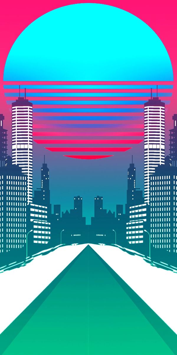 Vibrant Synthwave City Landscape Wallpaper
